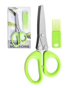 Stainless Steel Herb Scissors w/ 5 Blades - Green