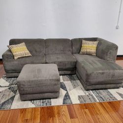 🚚 FREE DELIVERY - Cozy Modern Gray L-Shaped Sectional Sofa with Ottoman