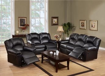 Black faux leather sofa set with Manual recliner