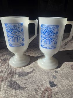 Rare vintage 1970s white milk glass/pedestal/ MCM/ Retro coffee mugs from the iconic Alpine Village Inn in Las Vegas.