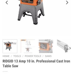 Ridgid 13Amp 10 Inch professional Table Cast Iron Saw