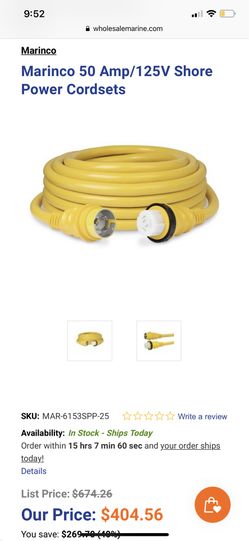 Marine 50 amp shore cord 25ft brand new never used