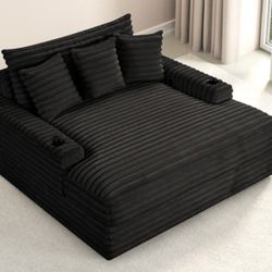 Brand New Black Super Plush Corduroy Sofa