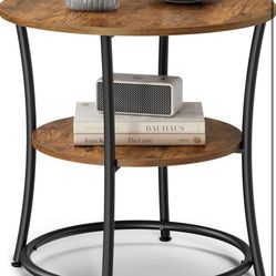 Side Table, Round End Table with 2 Storage Shelves for Living Room