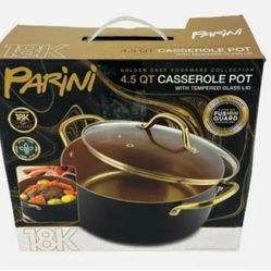 Parini 4.5 Quart CASSEROLE POT 18K Authentic  Infused Gold "Non-Stick" Cookware  ($30)