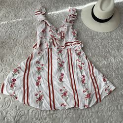 Forever 21 White Flowered And Stripes Dress