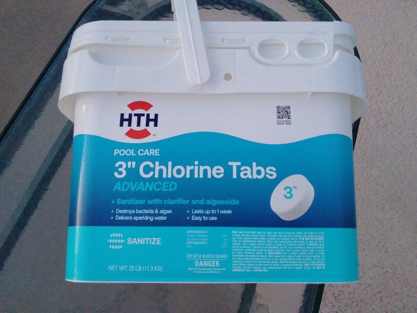 HTH 4wimming Pool Care 3" Chlorine Tabs, Swimming Pool & Spa Chlorinating Sanitizer 25lbs