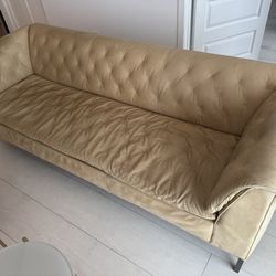 Crate & Barrel "Rollins" Tufted Genuine Leather Sofa - Mid-Century