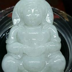 Burmese icy Type A Jadeite Jade Pendant Peaceful Kwanyin.