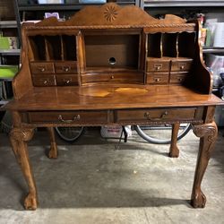 Solid Wood Writing Desk secretary with cubbies, inlaid wood