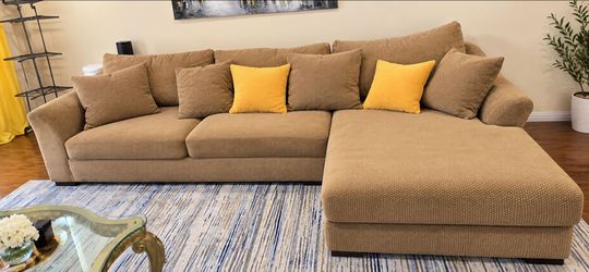 Large Tan Fabric Sectional Sofa: 10 by 6 feet