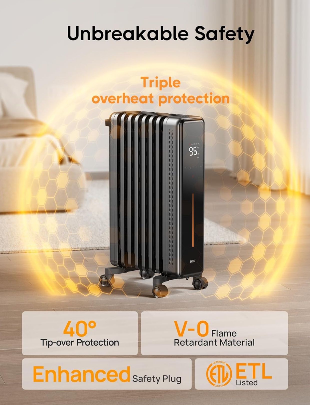 Dreo Radiator Heater, 1500W Potable Heater Oil Filled With Remote