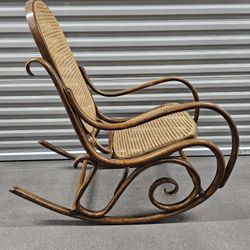 Vintage MCM Thonet style Brentwood cane rocking chair made in Romania 