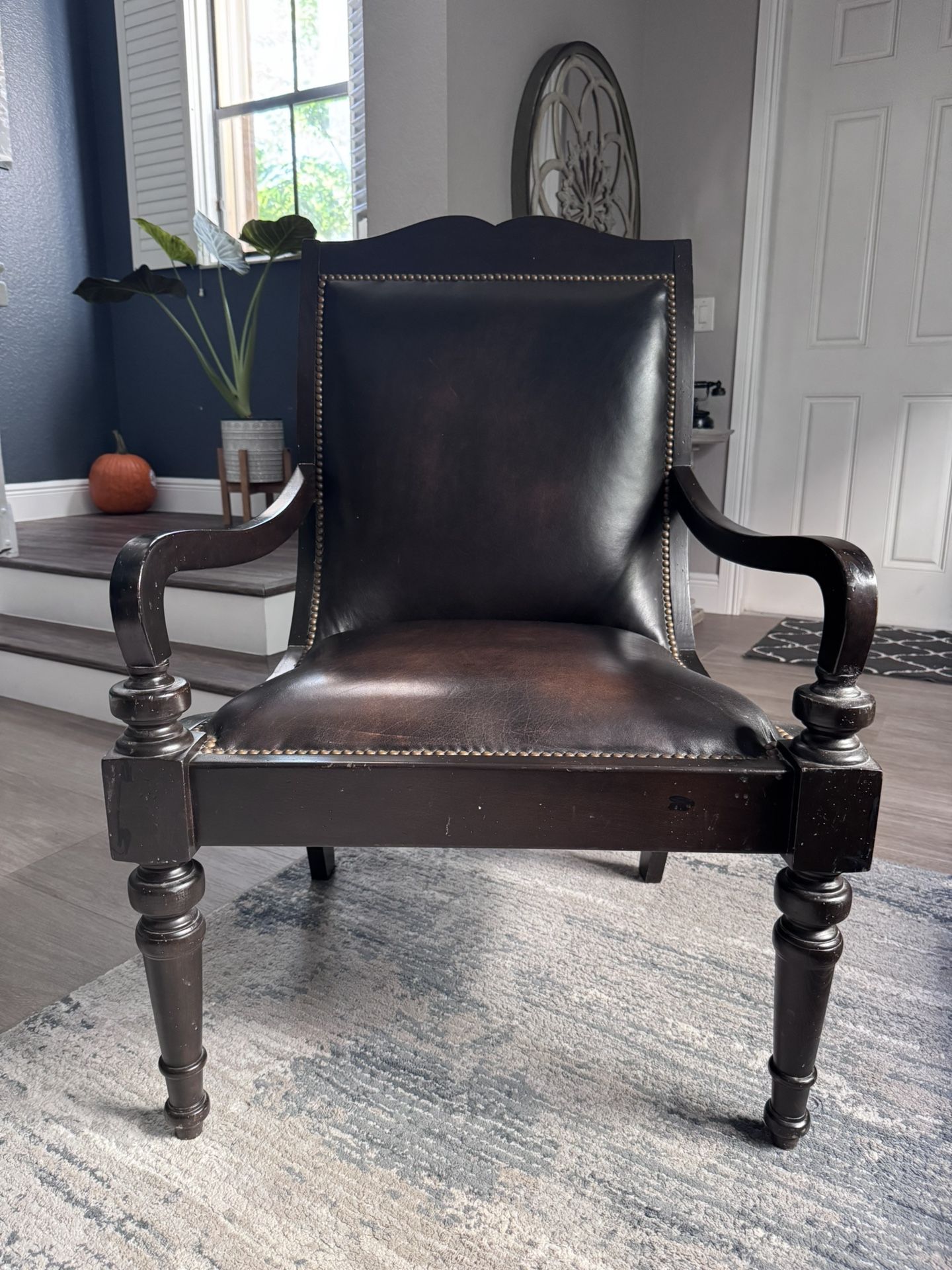 Vintage Wood & Leather Accent Chair