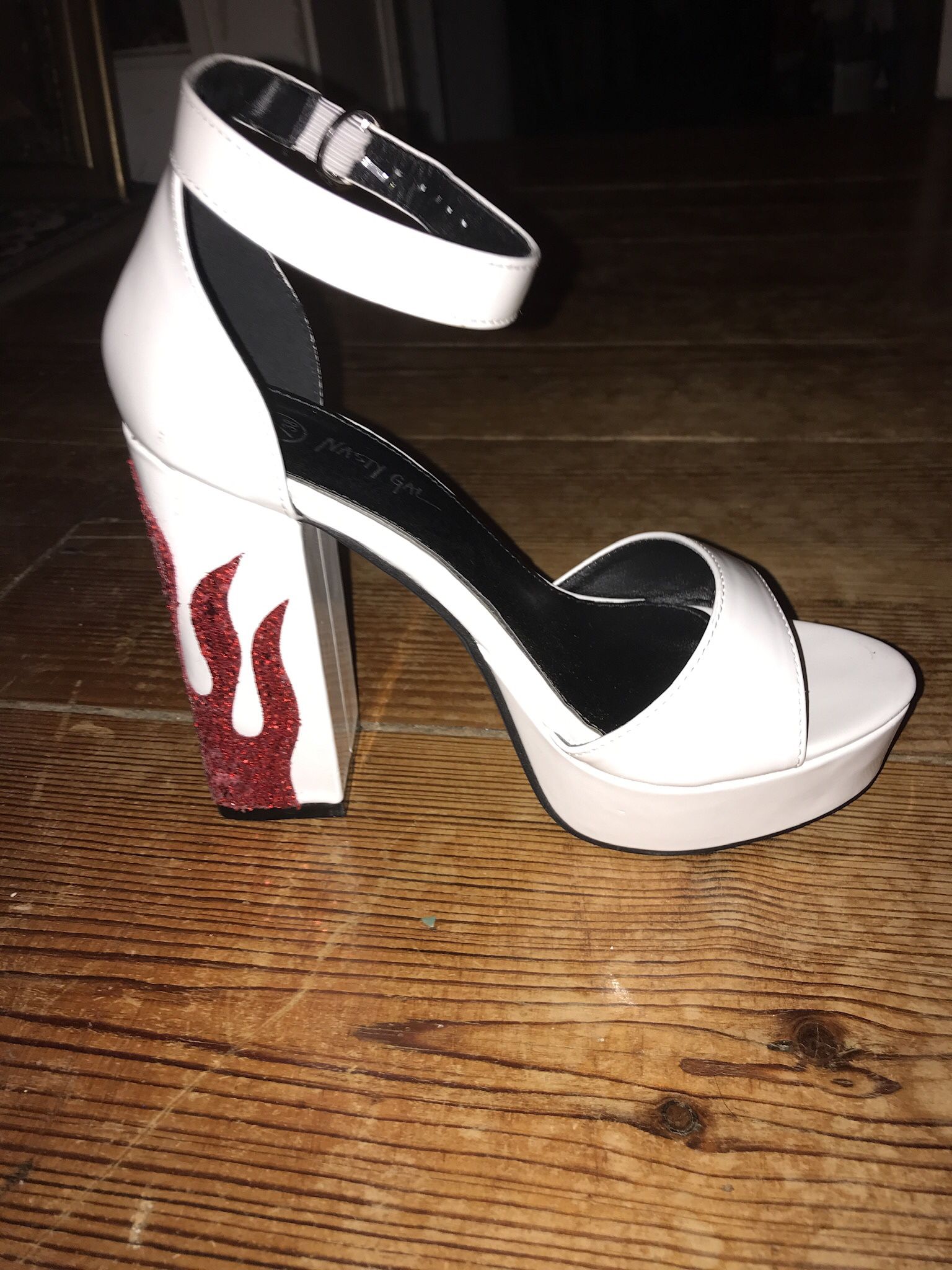 Nasty Gal Red Flame Shoes Size 7 White Worn Once
