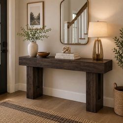 63" Rustic Farmhouse Console Table with 2 Drawers, Long Wooden Sofa Table for Living Room,