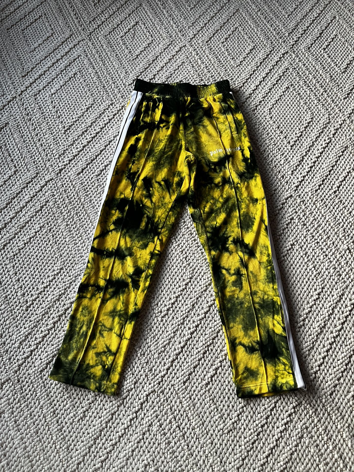 Palm Angels Tie Dye Chenille Velvet Yellow Track Pants Sweatpants