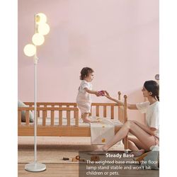 64 in. White Globe 4-Lights Smart Dimmable Standard Floor Lamp For Living Room with Frosted PC Spherical Shade