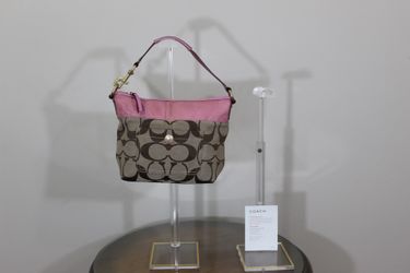 Coach Signature Hobo Bag Pink and Khaki