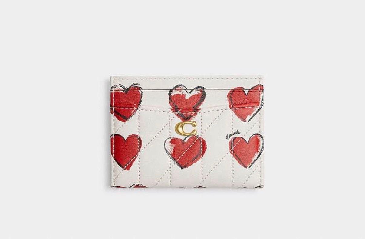 Coach Essential Card Case-Wallet With Quilting And Heart Print