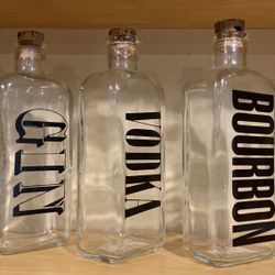 Glass liquor containers Bourbon Scotch Gin Vodka
