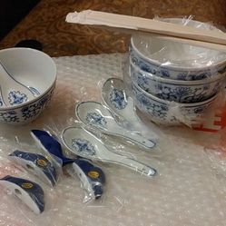 Rice Bowls Blue And White. Set Of 4