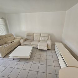 White Leather Living Room Set 