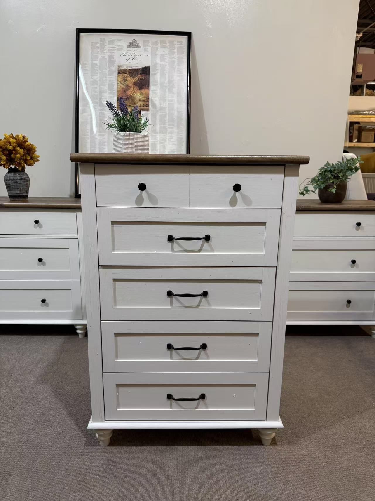 White Dresser for Bedroom with 5 Drawers, Small Kids Dressers with Wide Chest of Drawers, Mid Century Wooden Closet Storage Organizer, Tall Dressers f