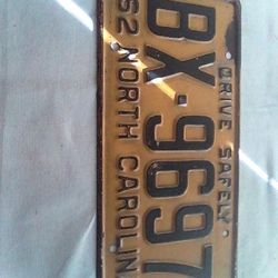 License plate North Carolina 1962