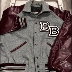 Powers Varsity Jacket – Grey & Maroon – Size L