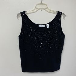 Women’s LORD & TAYLOR Lambs wool/acrylic black sequin stretch  soft sweater vest… Size large