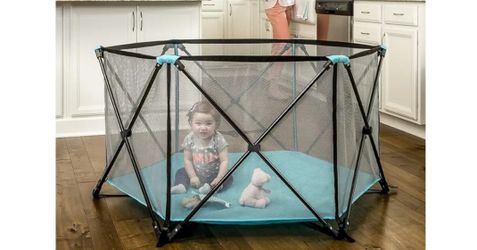 Regalo My Portable Play Yard Indoor and Outdoor, Washable, Aqua, 6-Panel, 48 Inch