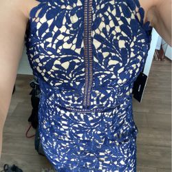 New Small lulus Blue Embroidery Dress 