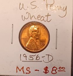 $8 - US 1956-D Wheat Penny, Nice