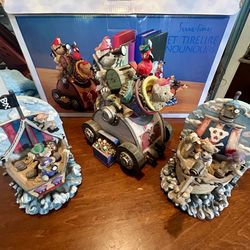 HANDPAINTED TEDDY BEAR BOOKENDS & COIN BANK SAIL BOATS Figurines