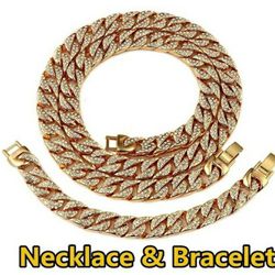 Simulated Clear CZ Miami Cuban Link Chain Necklace & Bracelet
