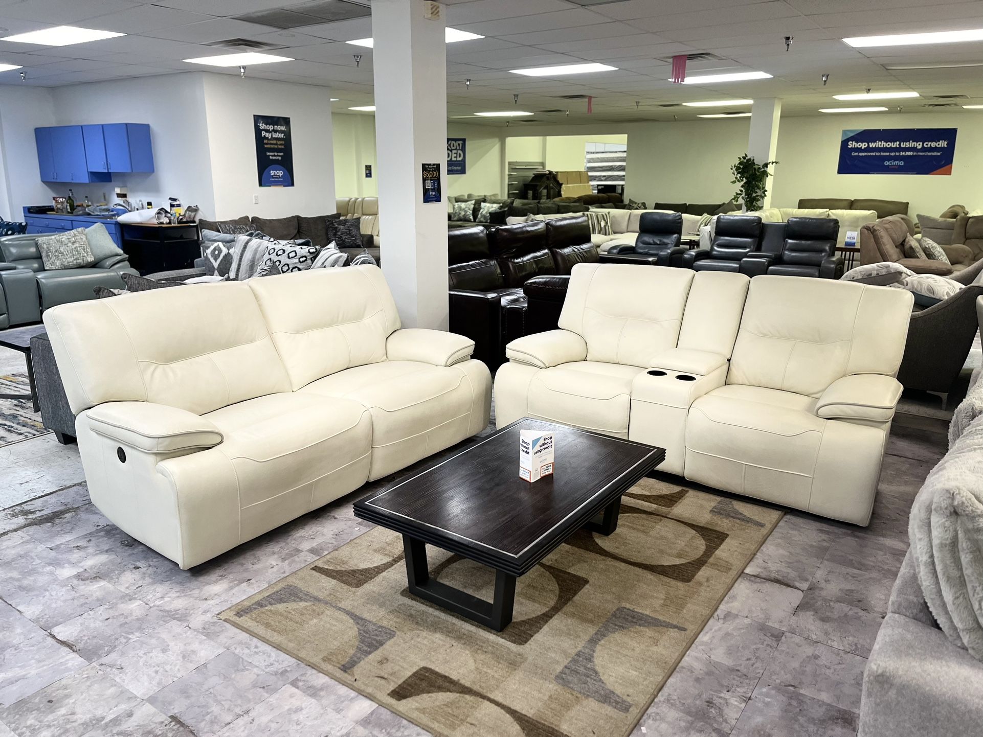 White Leather Dual Power Recliner - We Deliver & Finance