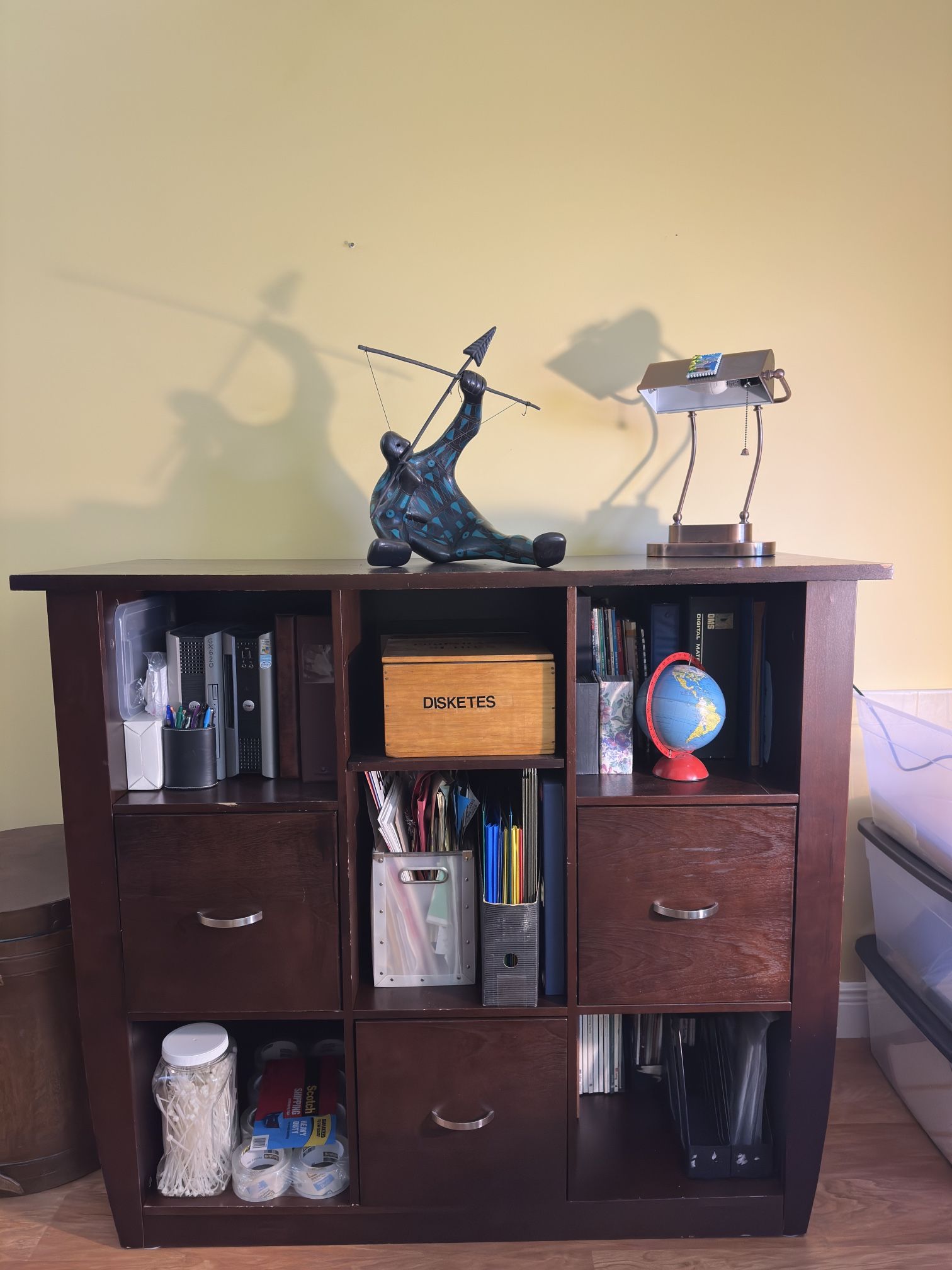 Dark Wood 9-Cube Storage Cabinet with 3 Drawers