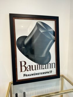 Vintage Herbert Leupin 'Baumann' Top Hat Poster - Large Framed Art - 29x39