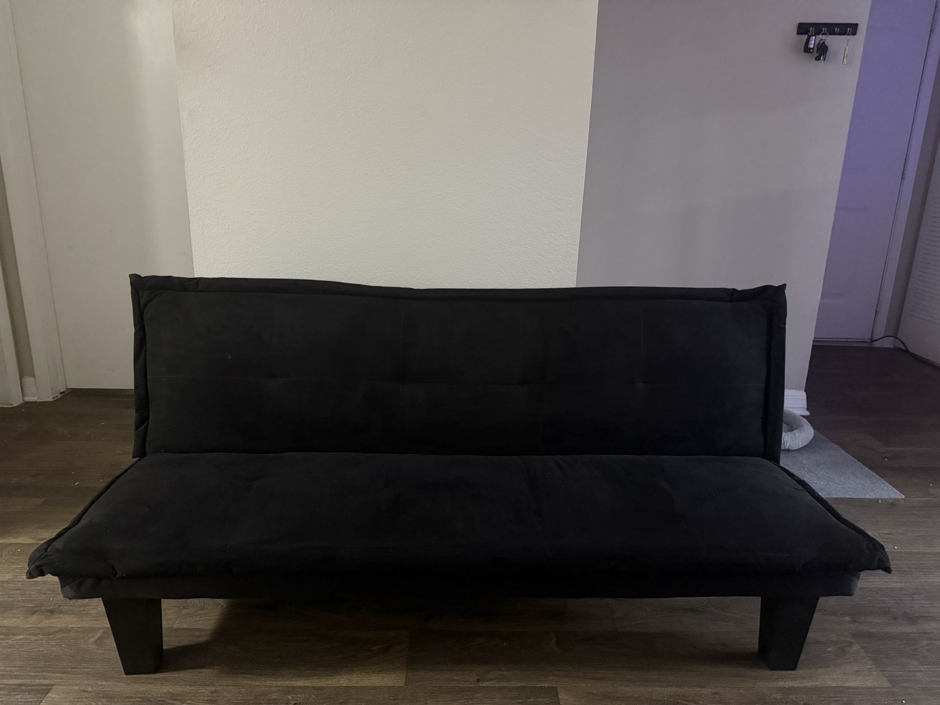 Black Velvet Futon Sofa / Couch - Converts to Bed