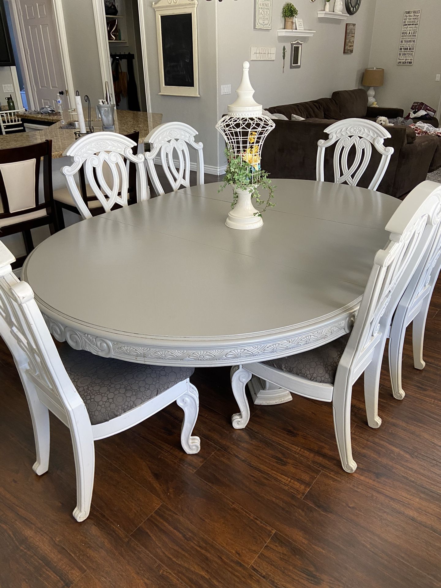 Gray oval kitchen table