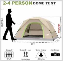 4 Person Tents for Camping, Waterproof Windproof Dome Tent Camping Tents with Rainfly Easy Setup in 5 Mins, Portable Tents with Mesh Window & Carry Ba