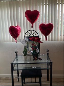 Glass-Top Vanity / Desk – Black Metal Frame