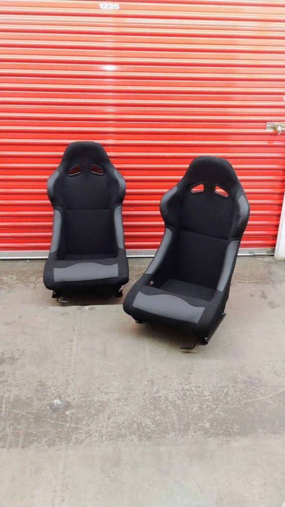 Pair of Universal Fixed Back Racing Seats with Bottom Mount Sliders, 21.5" W X 22" D X 36" H, Black,