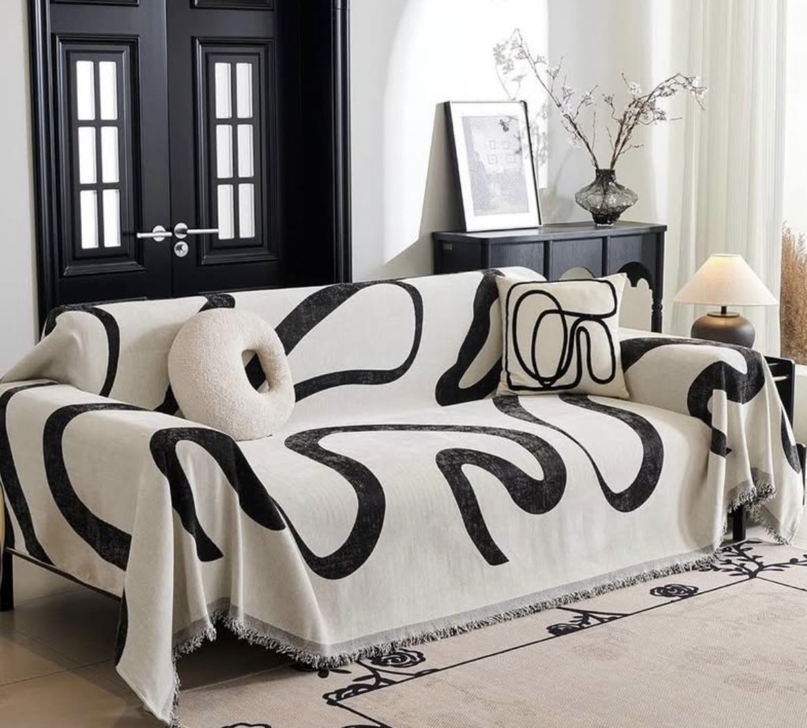 MYSKY HOME Boho Couch Cover Super Soft Couch Covers for 2-3 Cushion Couch Sofa, Modern Black Jacquard Sofa Slipcover Loveseat Futon Cover, Couch Cover