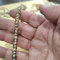 925 Sterling silver ,goldfish color bracelet with  white rhinestones