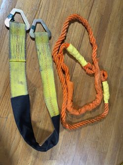 Heavy-Duty Axle Strap & Orange Rope Sling Tie-Down Recovery Lot