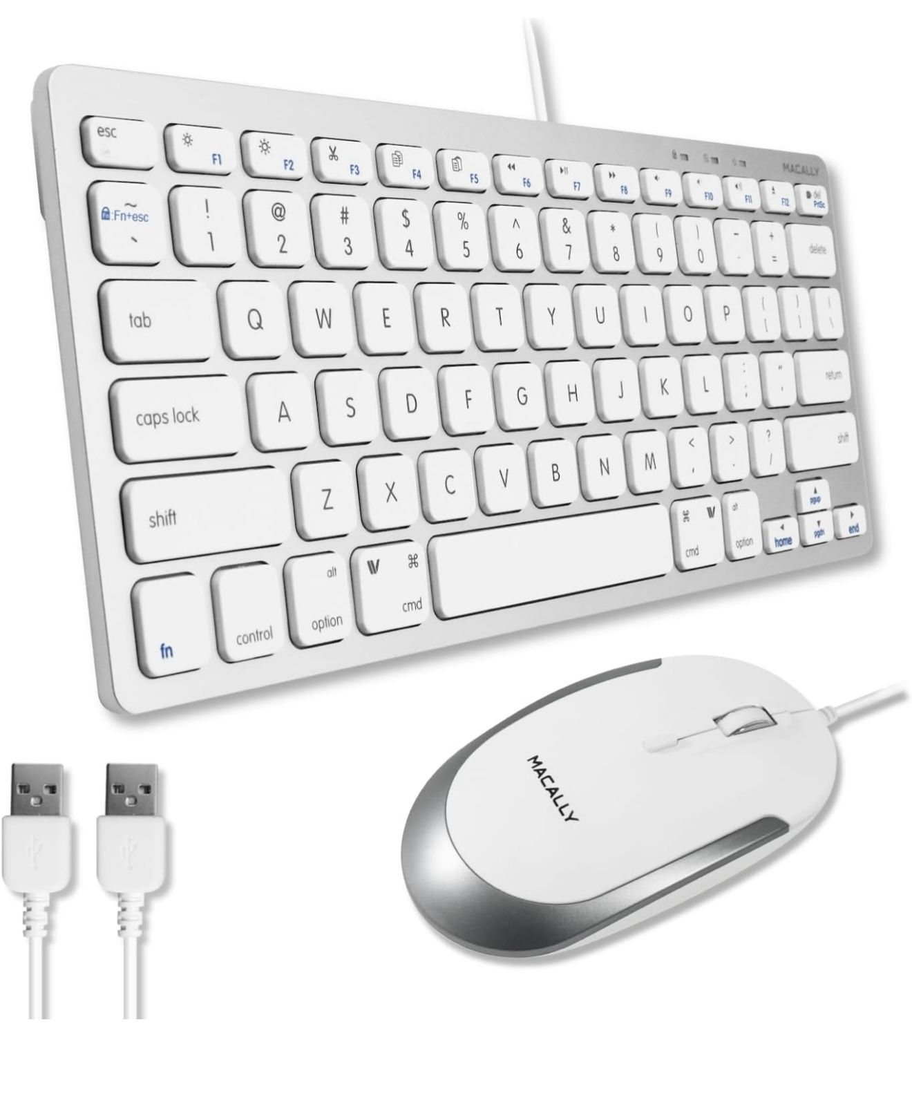 Macally USB Wired Keyboard and Mouse Combo for Mac and PC - Save Space with a Compact Small Apple Keyboard and Mouse for MacBook Pro/Air, iMac Mini/Pr