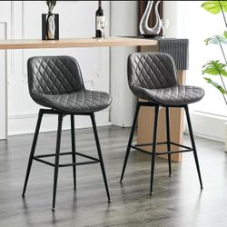 26” Bar Stools Set of 2, 360° Swivel Counter Bar Stool with Back, Mid-Century Modern, Suede Fabric Barstool Chair for Kitchen Island, Bar Counter (Rho