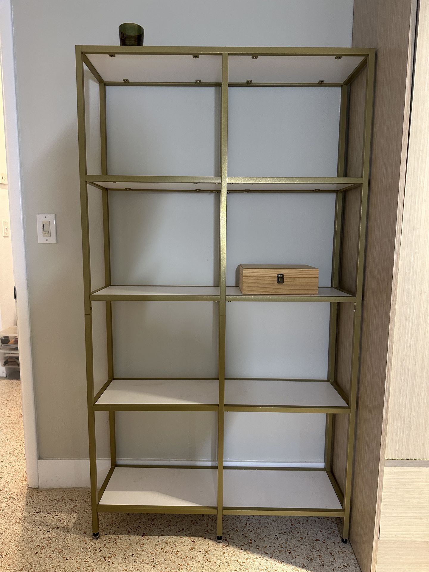 White Shelf & Bronze metal Bookshelving Unit